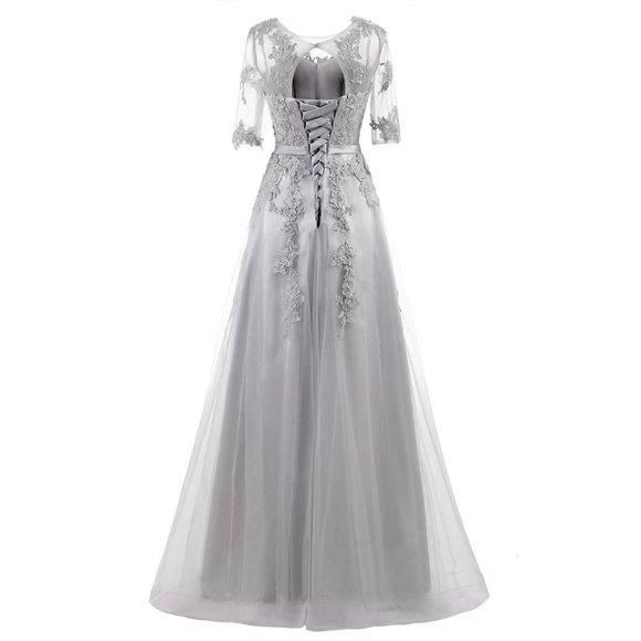 NEW Women's Formal Embroidery Lace up Long Evening Gown prom dress - Picture 3 of 8